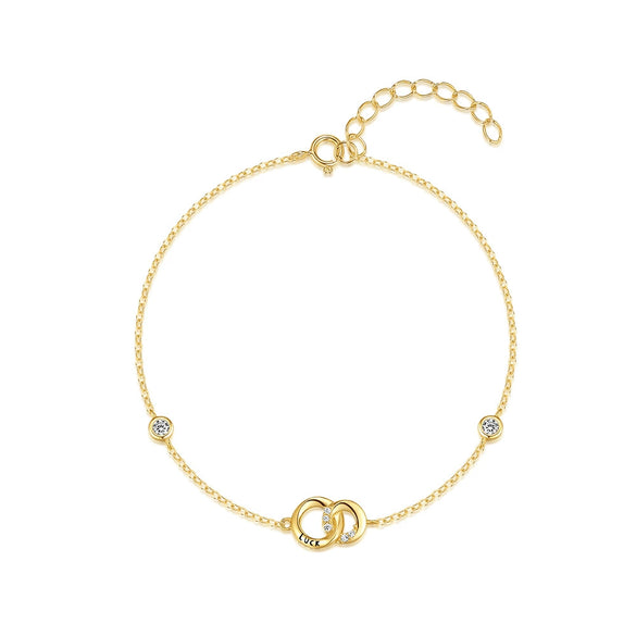 Wholesale S925 Sterling Silver Double Ring Geometric Bracelet For Women With Real Gold Electroplating