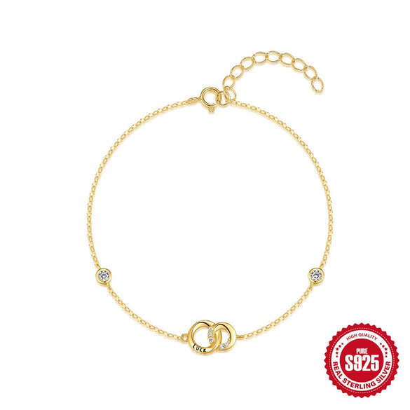 Wholesale S925 Sterling Silver Double Ring Geometric Bracelet For Women With Real Gold Electroplating