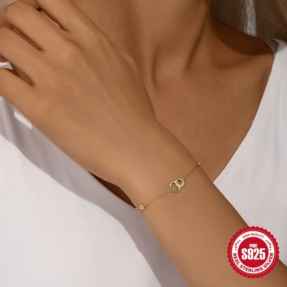 Wholesale S925 Sterling Silver Double Ring Geometric Bracelet For Women With Real Gold Electroplating