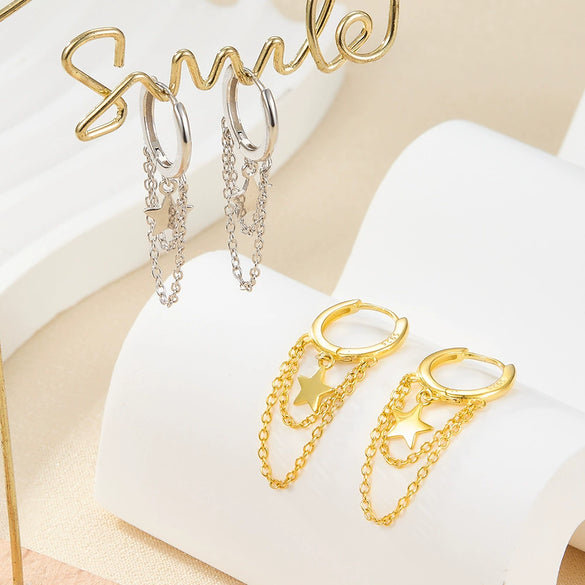 Wholesale S925 Sterling Silver Doublelayer Tassel Star Geometric Earrings Electroplated For Women