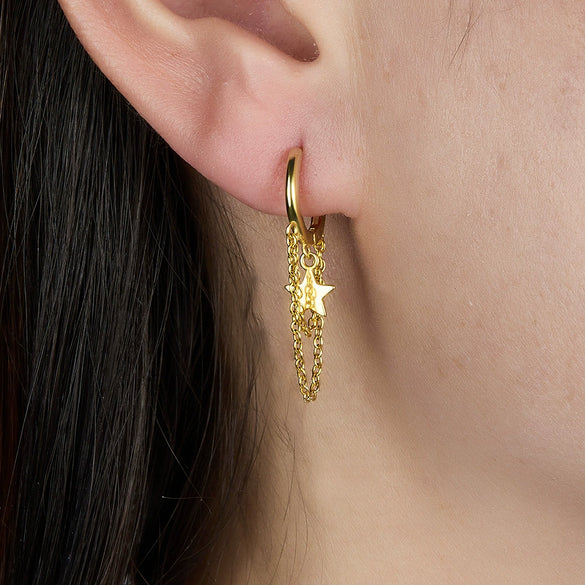 Wholesale S925 Sterling Silver Doublelayer Tassel Star Geometric Earrings Electroplated For Women
