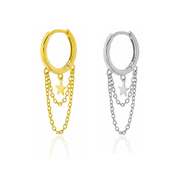Wholesale S925 Sterling Silver Doublelayer Tassel Star Geometric Earrings Electroplated For Women