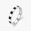 Wholesale S925 Sterling Silver Dripping Glue Geometric Black And White Plaid Ring
