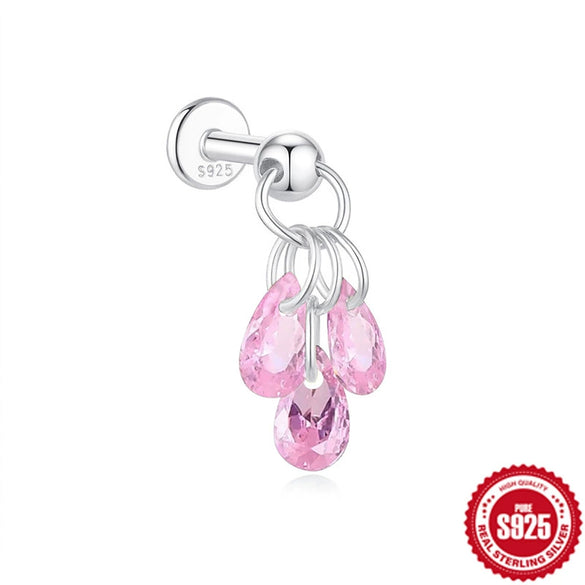 Wholesale S925 Sterling Silver Drop Shape Electroplated Women's Drops Diamond Cartilage Spiral Puncture Earrings Colorful Eyecatching