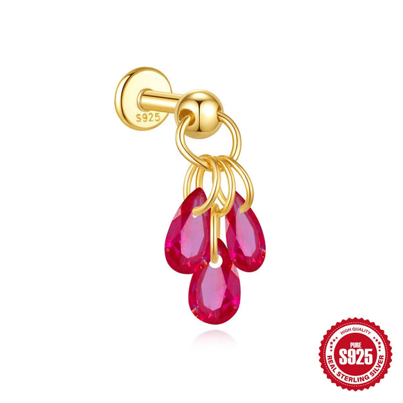Wholesale S925 Sterling Silver Drop Shape Electroplated Women's Drops Diamond Cartilage Spiral Puncture Earrings Colorful Eyecatching