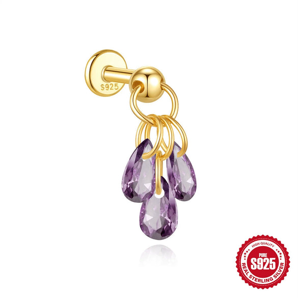 Wholesale S925 Sterling Silver Drop Shape Electroplated Women's Drops Diamond Cartilage Spiral Puncture Earrings Colorful Eyecatching