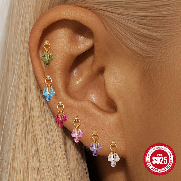 Wholesale S925 Sterling Silver Drop Shape Electroplated Women's Drops Diamond Cartilage Spiral Puncture Earrings Colorful Eyecatching