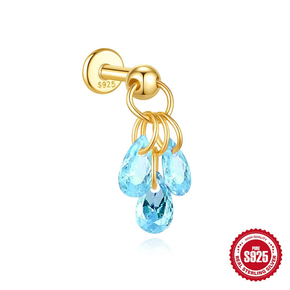 Wholesale S925 Sterling Silver Drop Shape Electroplated Women's Drops Diamond Cartilage Spiral Puncture Earrings Colorful Eyecatching