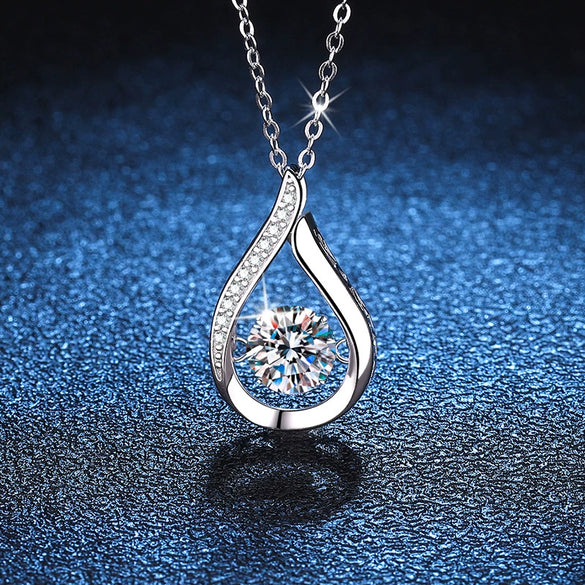 Wholesale S925 Sterling Silver Drop Shape Moissanite Pendant Necklace With Electroplating For Women