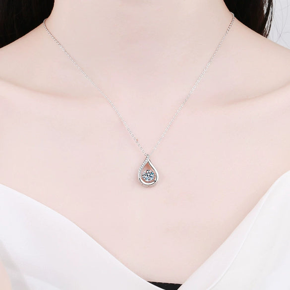 Wholesale S925 Sterling Silver Drop Shape Moissanite Pendant Necklace With Electroplating For Women