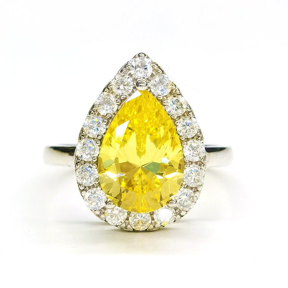 Wholesale S925 Sterling Silver Drop Shaped High Carbon Diamond Ring With Electroplating Process For Women