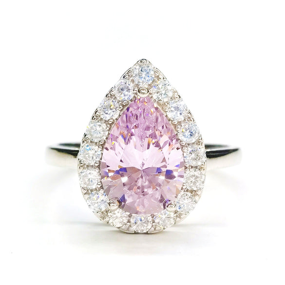 Wholesale S925 Sterling Silver Drop Shaped High Carbon Diamond Ring With Electroplating Process For Women