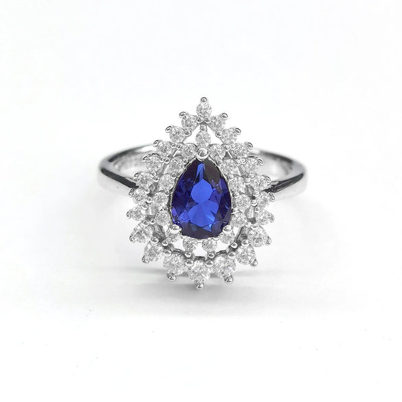 Wholesale S925 Sterling Silver Drop Shaped High Carbon Diamond Ring With Electroplating Process For Women