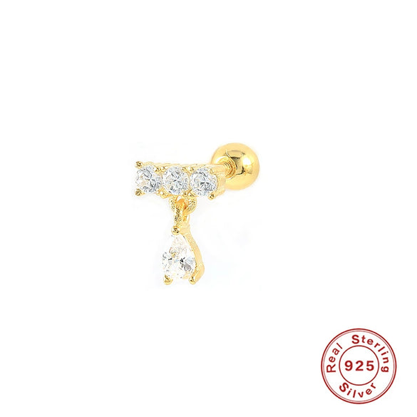 Wholesale S925 Sterling Silver Ear Nails With Small Gold Balls And Zircon Bodies Geometric Style Electroplated For Women