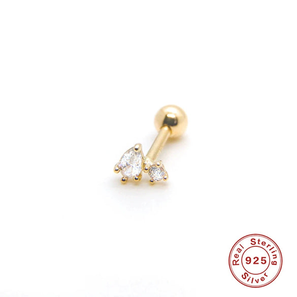 Wholesale S925 Sterling Silver Ear Nails With Small Gold Balls And Zircon Bodies Geometric Style Electroplated For Women