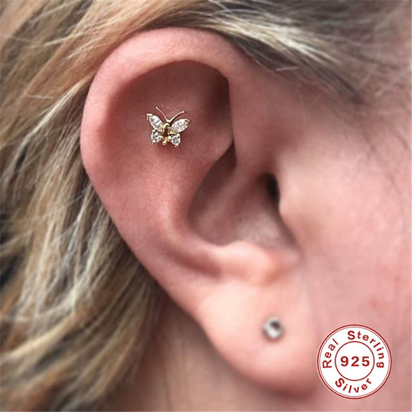 Wholesale S925 Sterling Silver Ear Nails With Small Gold Balls And Zircon Bodies Geometric Style Electroplated For Women