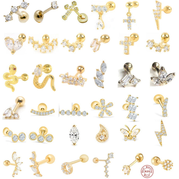 Wholesale S925 Sterling Silver Ear Nails With Small Gold Balls And Zircon Bodies Geometric Style Electroplated For Women