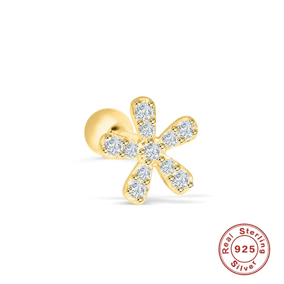 Wholesale S925 Sterling Silver Ear Nails With Small Gold Balls And Zircon Bodies Geometric Style Electroplated For Women