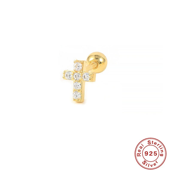 Wholesale S925 Sterling Silver Ear Nails With Small Gold Balls And Zircon Bodies Geometric Style Electroplated For Women