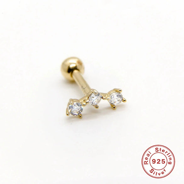 Wholesale S925 Sterling Silver Ear Nails With Small Gold Balls And Zircon Bodies Geometric Style Electroplated For Women
