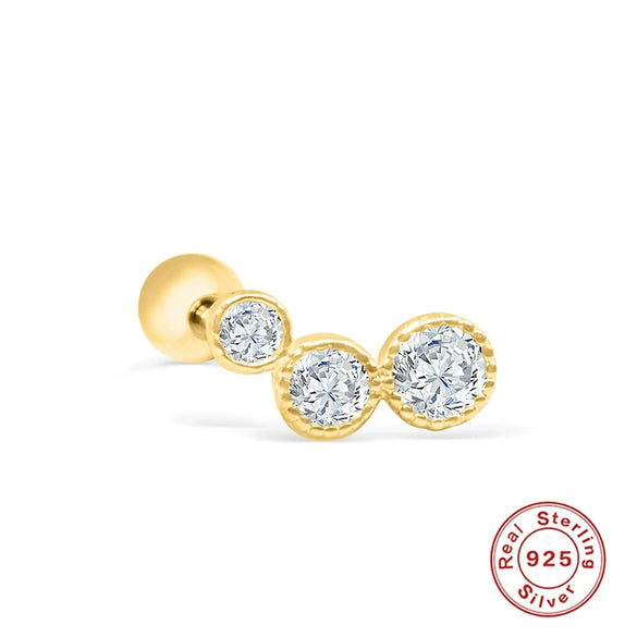 Wholesale S925 Sterling Silver Ear Nails With Small Gold Balls And Zircon Bodies Geometric Style Electroplated For Women