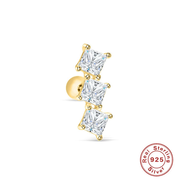 Wholesale S925 Sterling Silver Ear Nails With Small Gold Balls And Zircon Bodies Geometric Style Electroplated For Women
