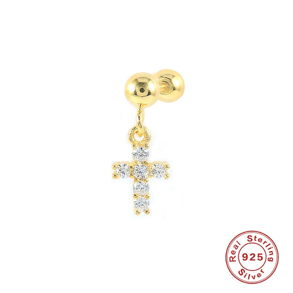 Wholesale S925 Sterling Silver Ear Nails With Small Gold Balls And Zircon Bodies Geometric Style Electroplated For Women