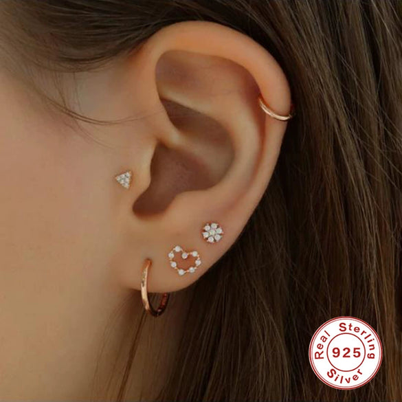 Wholesale S925 Sterling Silver Ear Nails With Small Gold Balls And Zircon Bodies Geometric Style Electroplated For Women