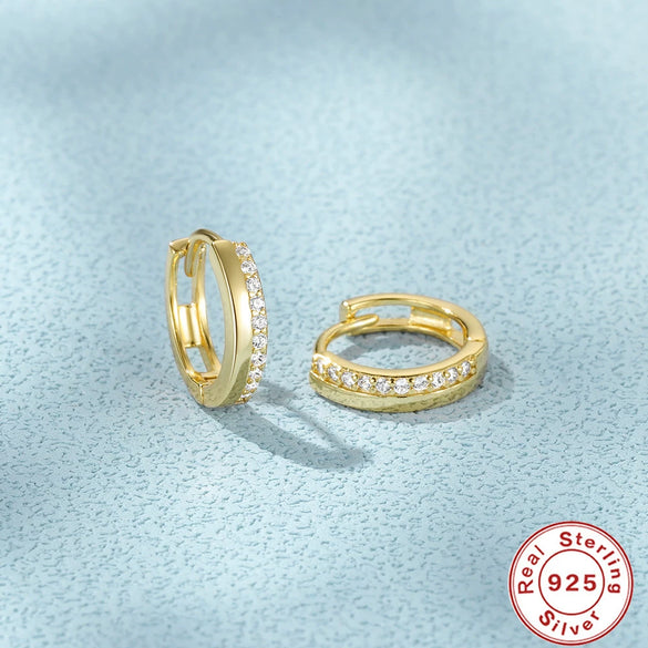 Wholesale S925 Sterling Silver Earrings Plated With 18K Gold Simple Geometric Shape Zirconia Earrings