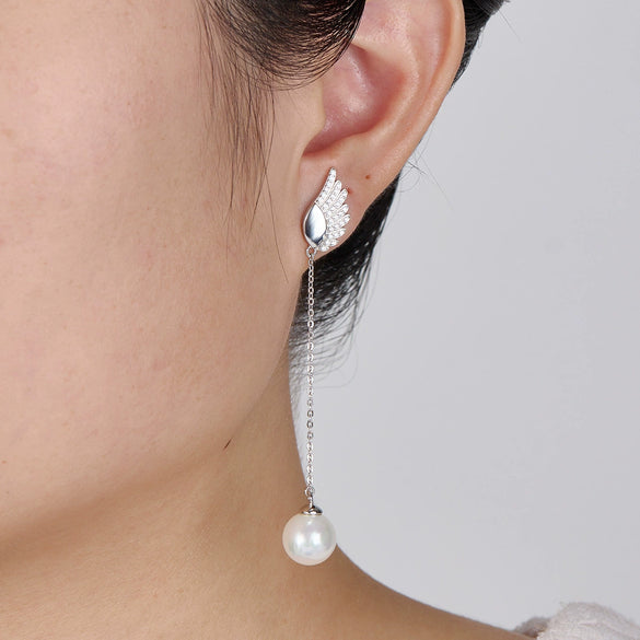 Wholesale S925 Sterling Silver Earrings With Beaded Wings Inlaid Zircon Geometric Pattern Set With Diamonds Elegant Style For Women