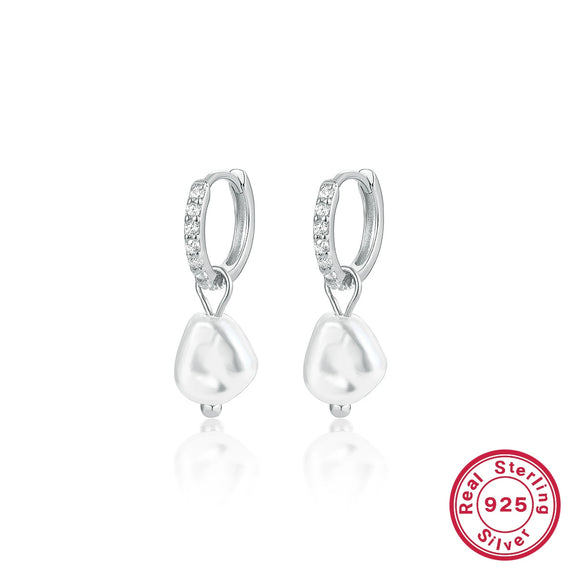 Wholesale S925 Sterling Silver Earrings With Imitation Pearl And Diamond Geometric Style