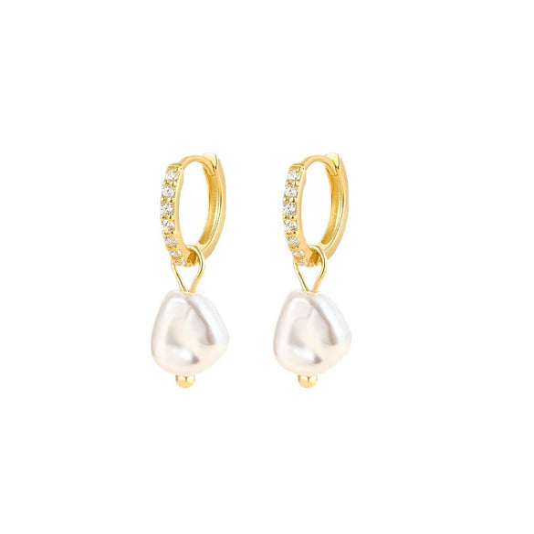 Wholesale S925 Sterling Silver Earrings With Imitation Pearl And Diamond Geometric Style