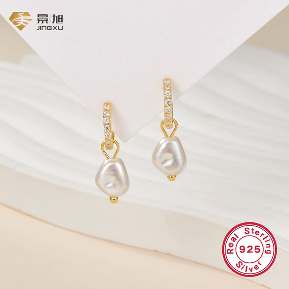 Wholesale S925 Sterling Silver Earrings With Imitation Pearl And Diamond Geometric Style