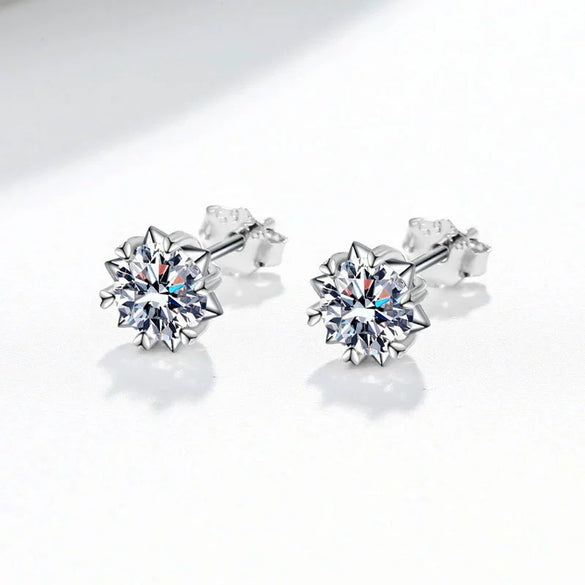 Wholesale S925 Sterling Silver Earrings With Six Claw Petals Moissanite And Eight Hearts Eight Arrows Design Electroplated