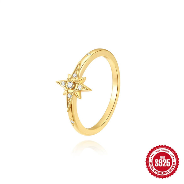 Wholesale S925 Sterling Silver Eightpointed Star Geometric Luxury Classic Ring For Women With Electroplating And Real Gold Plating
