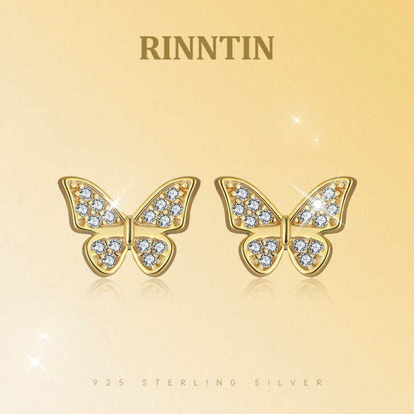 Wholesale S925 Sterling Silver Electroplated Butterfly Insect Style Earrings