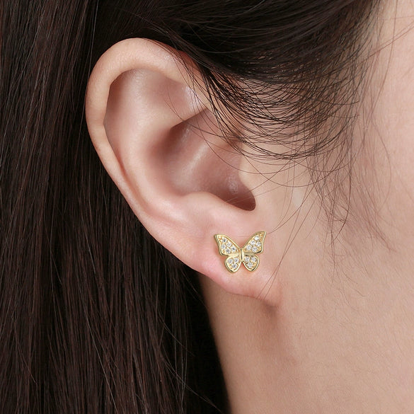 Wholesale S925 Sterling Silver Electroplated Butterfly Insect Style Earrings