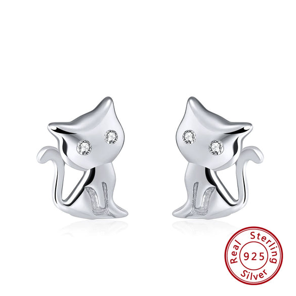 Wholesale S925 Sterling Silver Electroplated Lovely Animal Kitten Diamond Zircon Earrings For Women