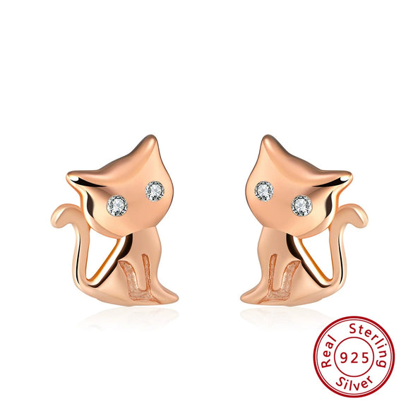 Wholesale S925 Sterling Silver Electroplated Lovely Animal Kitten Diamond Zircon Earrings For Women