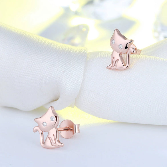 Wholesale S925 Sterling Silver Electroplated Lovely Animal Kitten Diamond Zircon Earrings For Women