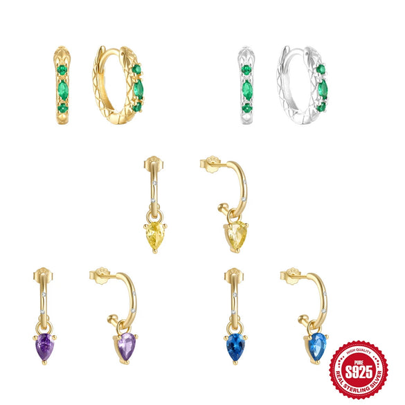 Wholesale S925 Sterling Silver Elegant C Shaped Diamond Earring Ring Drops Unisex Fashion Geometric Earrings