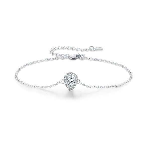 Wholesale S925 Sterling Silver Elegant Drop Shaped Zircon Rhinestone Inlaid Women's Bracelet
