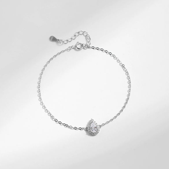 Wholesale S925 Sterling Silver Elegant Drop Shaped Zircon Rhinestone Inlaid Women's Bracelet