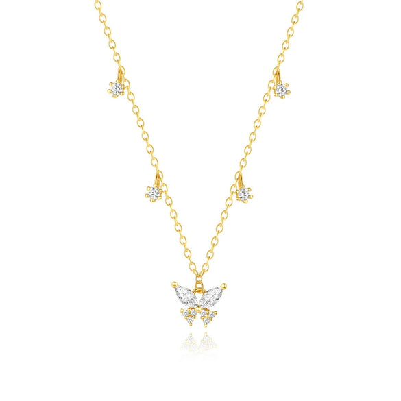 Wholesale S925 Sterling Silver Elegant Explosion Butterfly Zircon Stacked Wear Women's Collarbone Necklace With Electroplating And O Chain