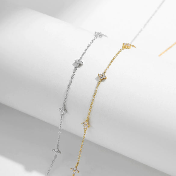 Wholesale S925 Sterling Silver Elegant Four Leaf Clover Flower Full Diamond Necklace Clavicle Chain For Women