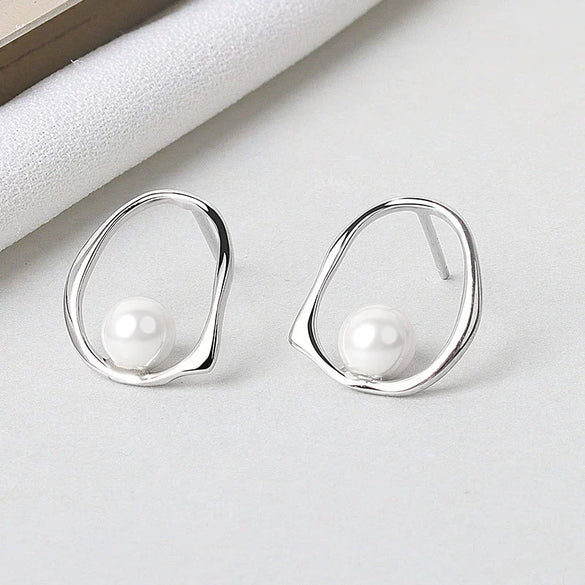 Wholesale S925 Sterling Silver Elegant Hollow Irregular Geometric Ring Bead Earrings For Women