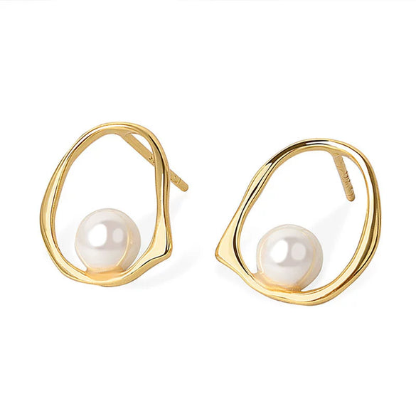 Wholesale S925 Sterling Silver Elegant Hollow Irregular Geometric Ring Bead Earrings For Women