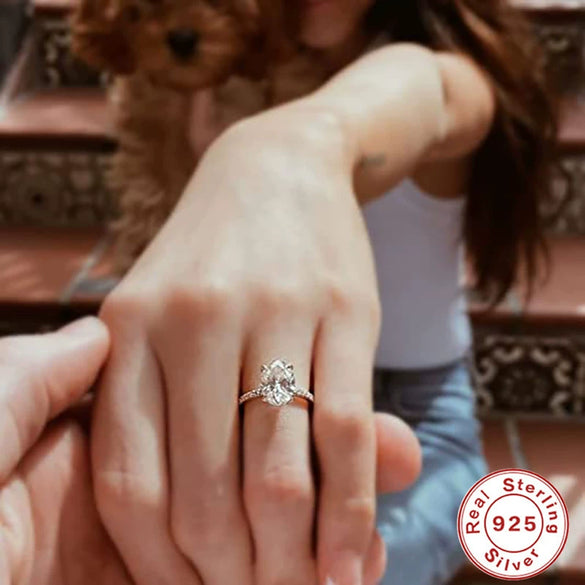 Wholesale S925 Sterling Silver Engagement Ring With Oval Cut Cubic Zirconia Geometric Style For Women