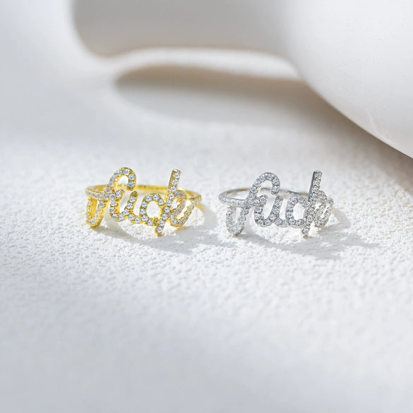 Wholesale S925 Sterling Silver English Letter Micropaved Zircon Ring For Women