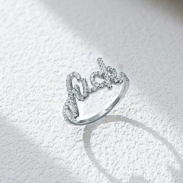 Wholesale S925 Sterling Silver English Letter Micropaved Zircon Ring For Women